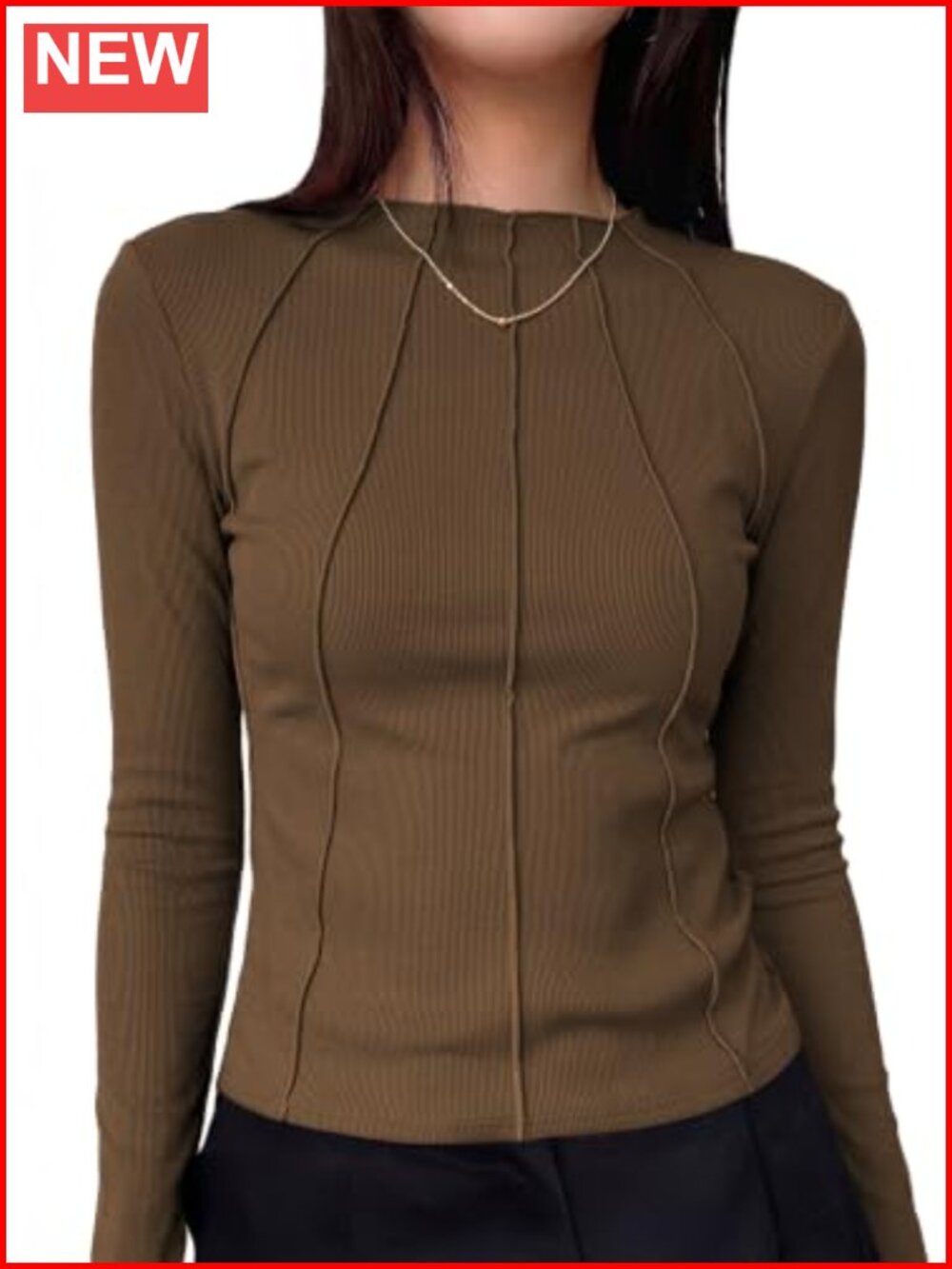 Women High Neck Long Sleeve Ribbed Knit Going Out Top Slim Fit Fall Winter